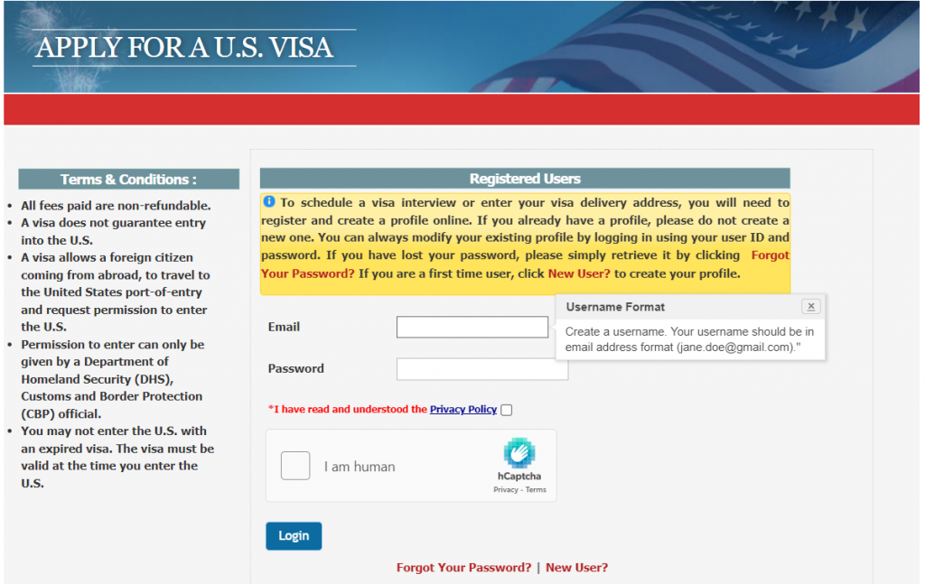 Trang chủ website đặt lịch hẹn phỏng vấn visa Mỹ