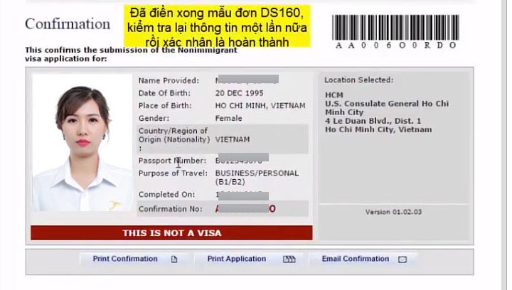 Trang xác nhận DS-160 xin visa Mỹ B1/B2