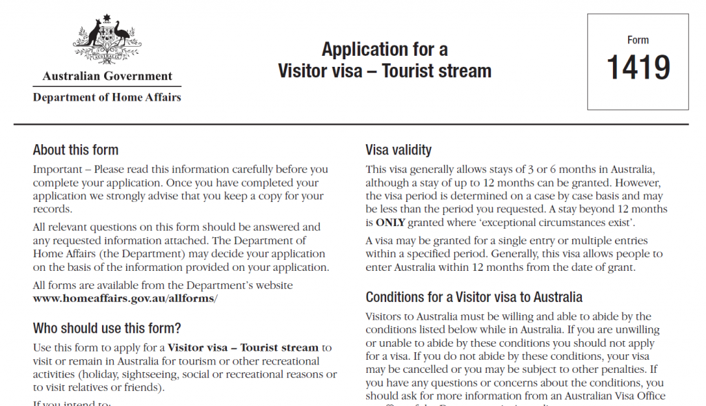 Tìm hiểu về mẫu form visa Úc 1419
