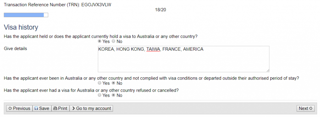 Đơn xin visa Úc online trang 18